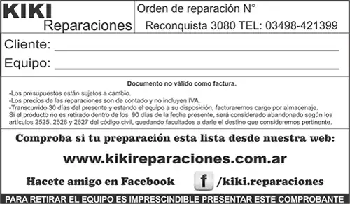 Ubicación del número de reparación en el comprobante